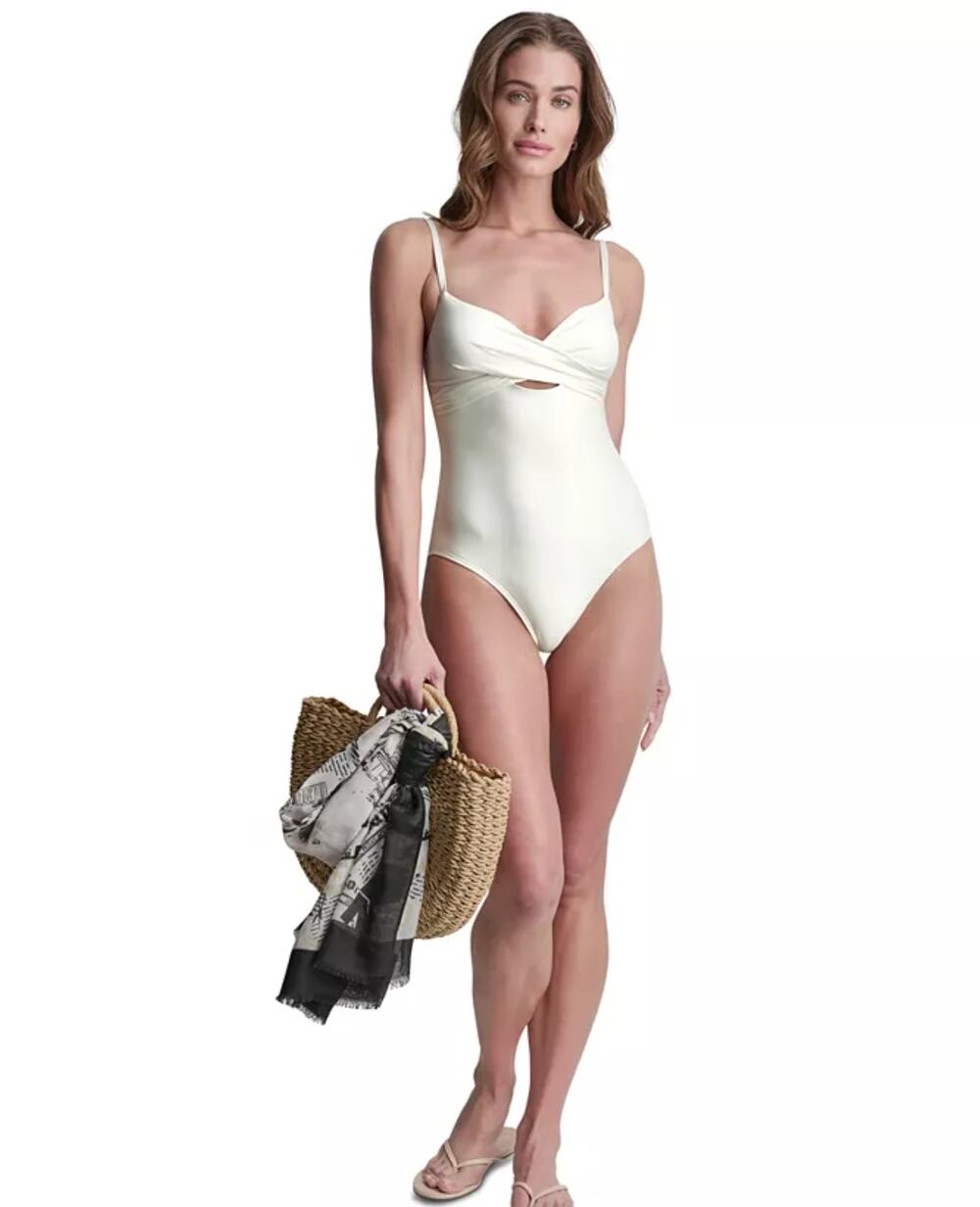 NWT DKNY Women's Keyhole Twist Tummy Control One-Piece Swimsuit Size S